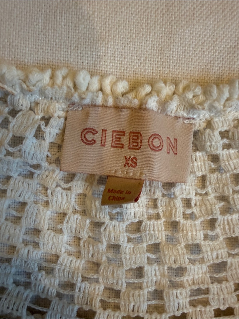 Ciebon Cream Boho Top with Brown Fern Embroidery and Crochet Collar - Picture 6 of 7